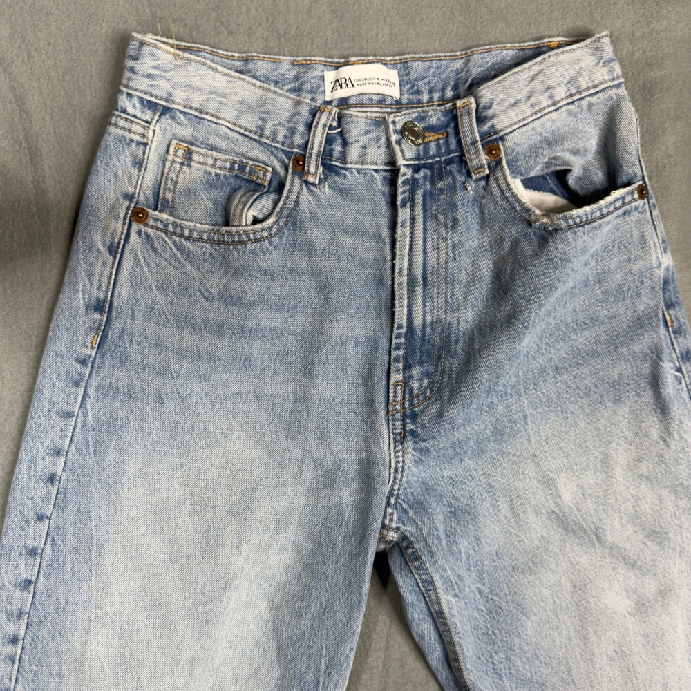 Zara Women Light Wash Distressed Wide Leg Jeans High Rise Size 4 - Picture 2 of 10